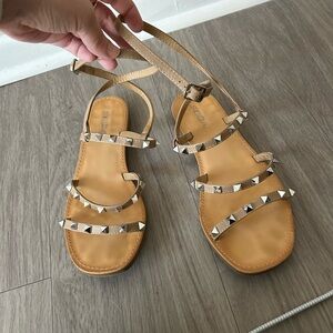 Pink Lily Tan Studded Sandals
